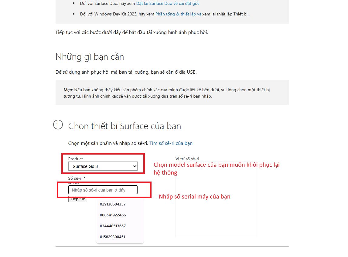 hướng dẫn khôi phục hệ điều hành cho surface